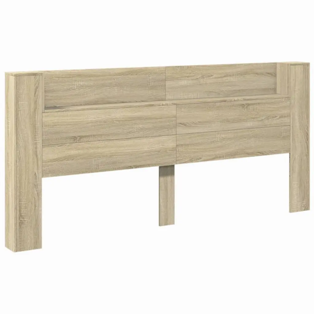 Headboard Cabinet Engineered Wood 220 x 16.5 x 103.5 cm Brown with RGB LED Lights Open Shelf Storage