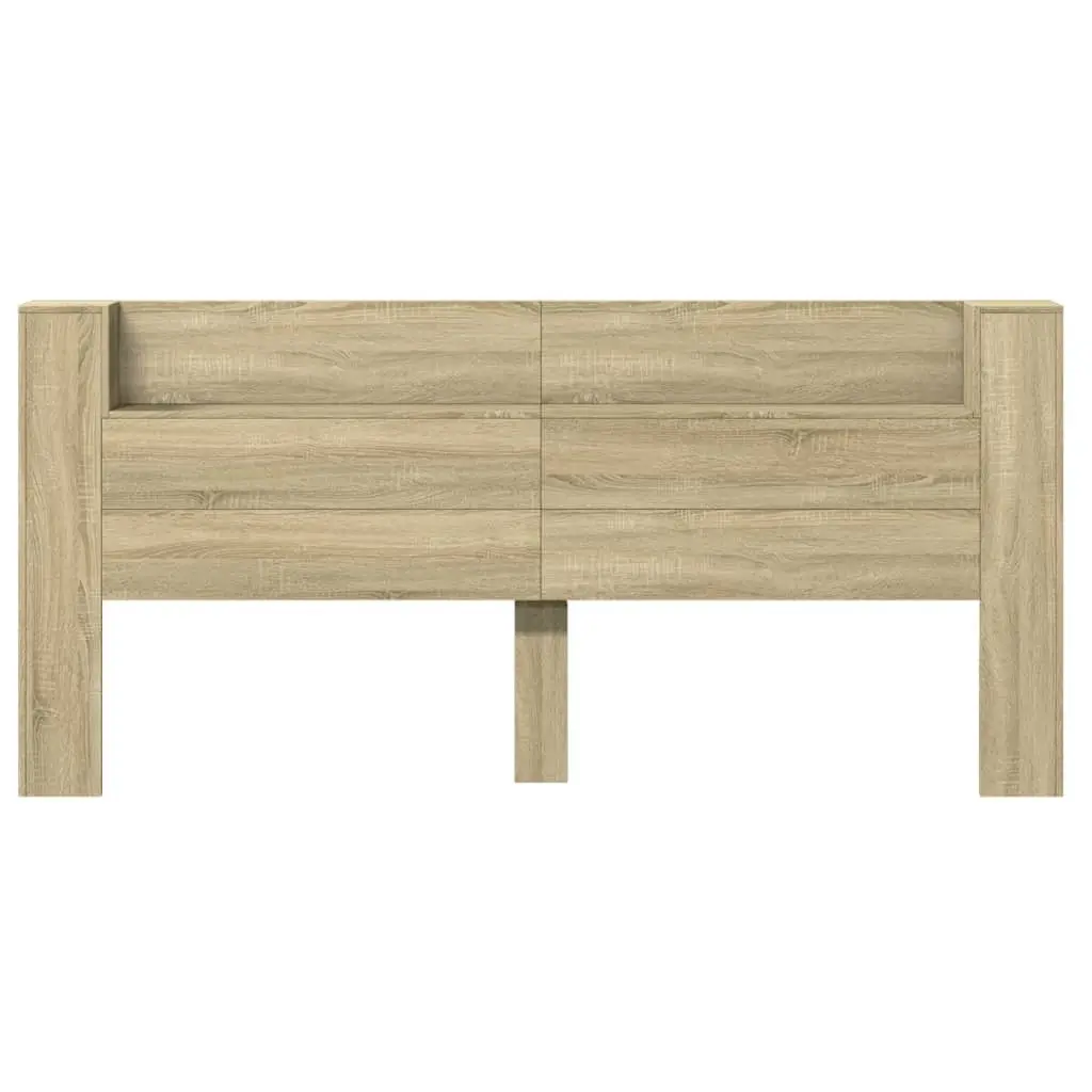 Headboard Cabinet Engineered Wood 220 x 16.5 x 103.5 cm Brown with RGB LED Lights Open Shelf Storage