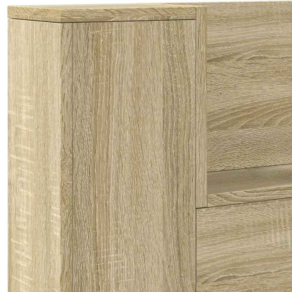 Headboard Cabinet Engineered Wood 220 x 16.5 x 103.5 cm Brown with RGB LED Lights Open Shelf Storage