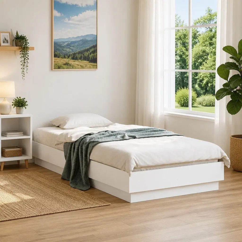 White Bed Frame 90x190 cm with Slatted Base