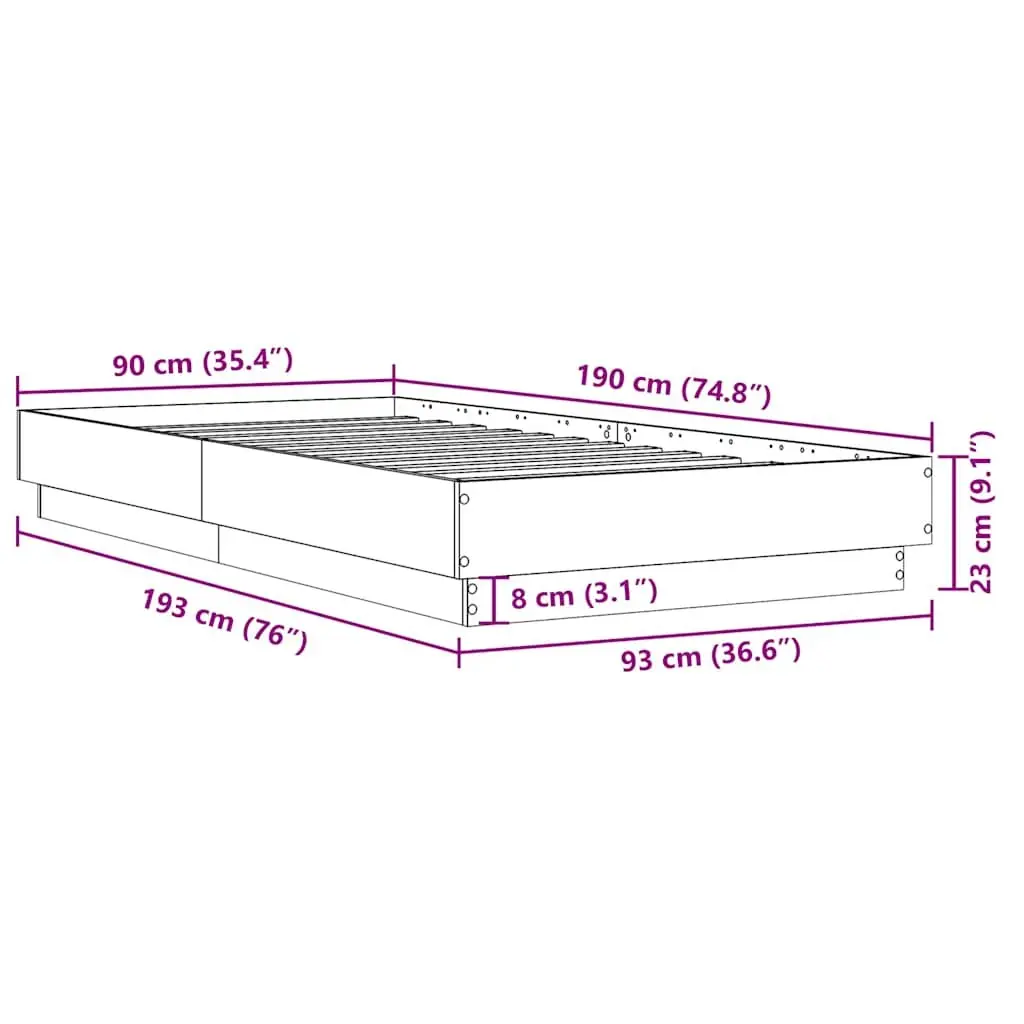 White Bed Frame 90x190 cm with Slatted Base