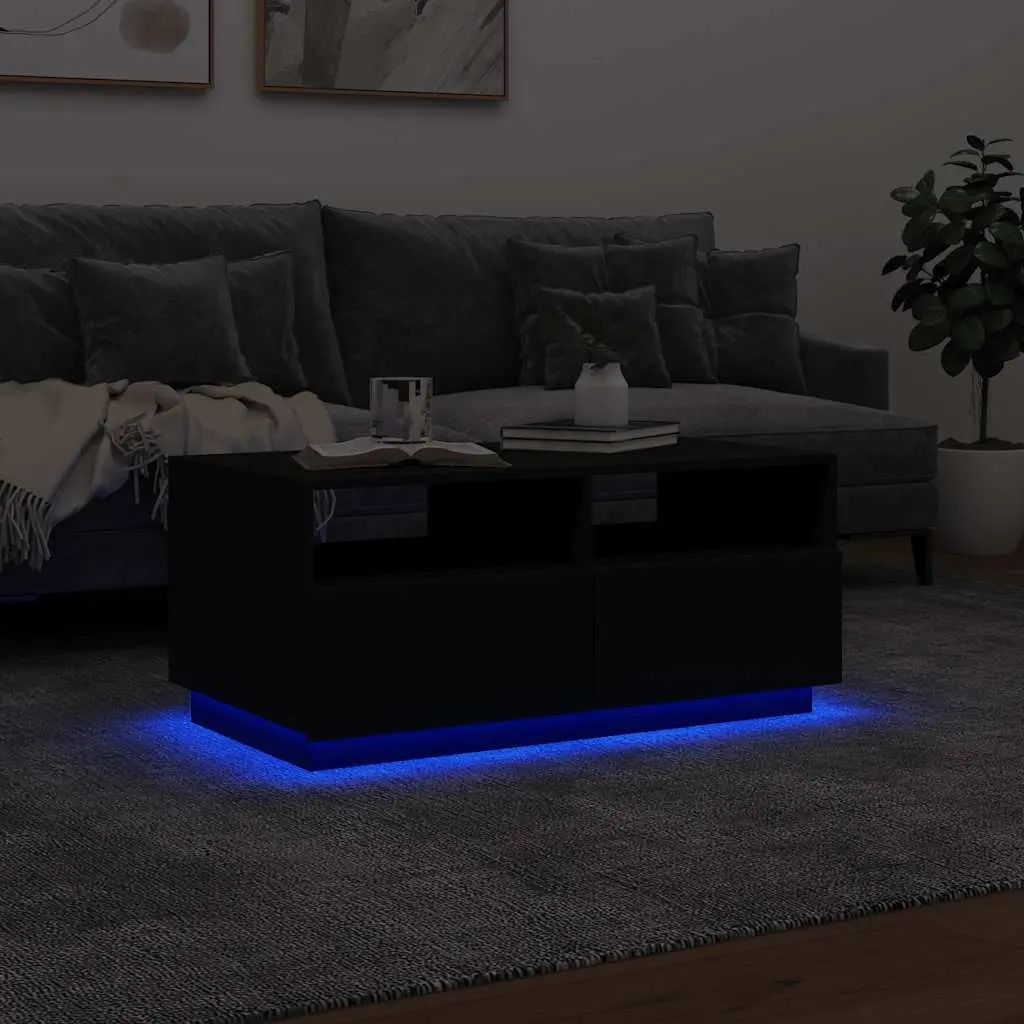 Black Modern Coffee Table with Custom RGB LED Lights