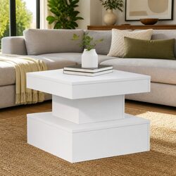 Modern White Coffee Table with RGB LED Lights 50x50x40cm