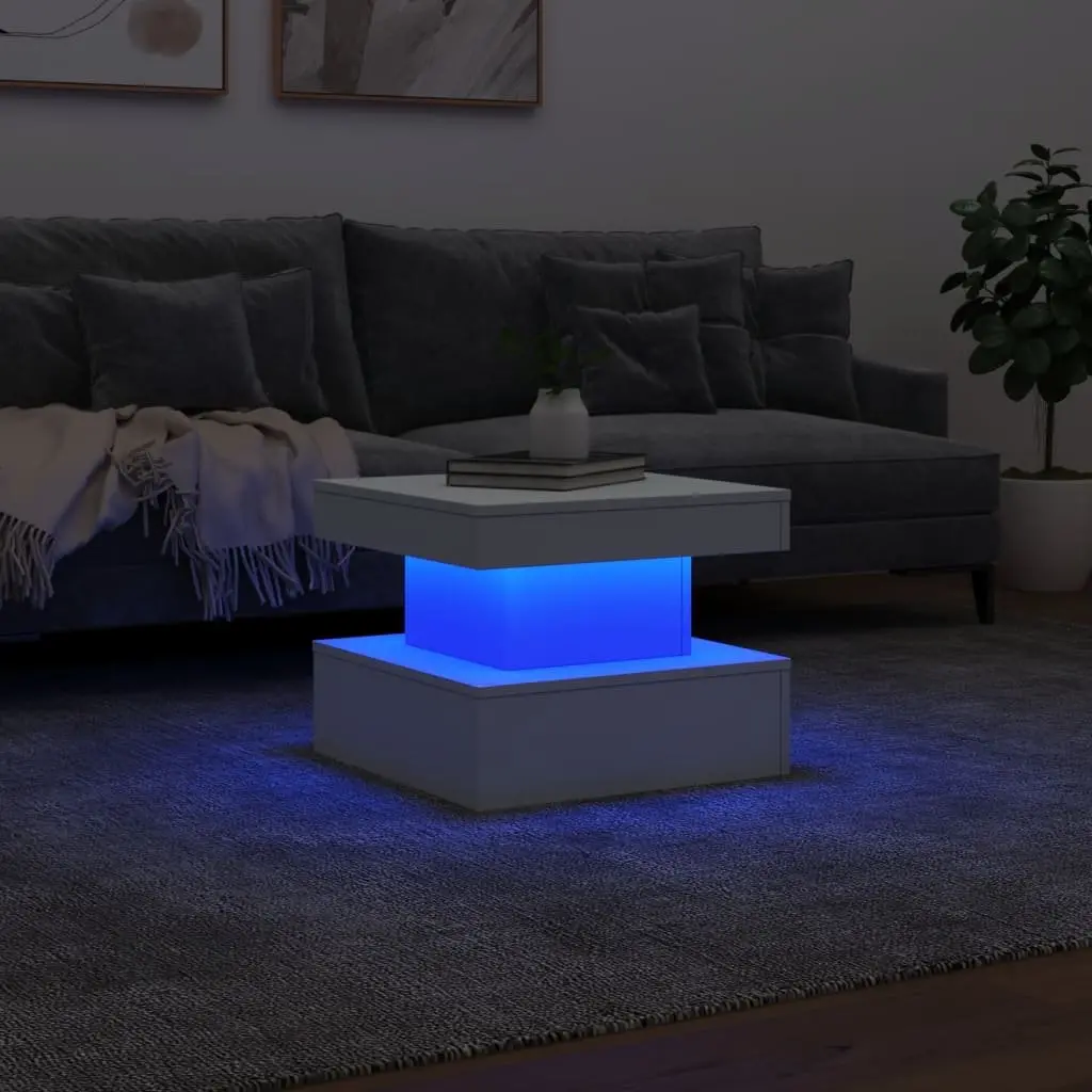 White Coffee Table with RGB LED Lights 50x50x40cm