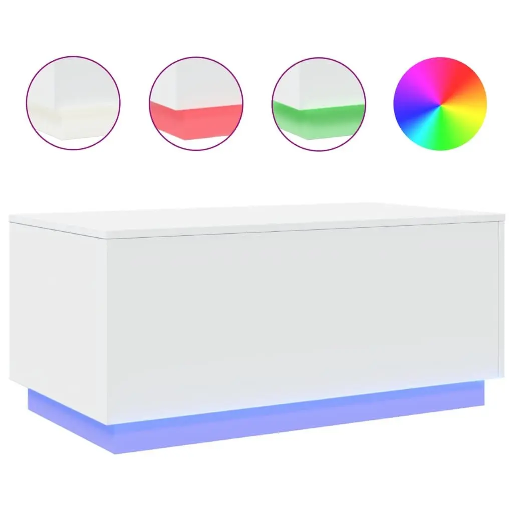 Coffee Table with RGB LED Lights Modern Living Room Accent Furniture White