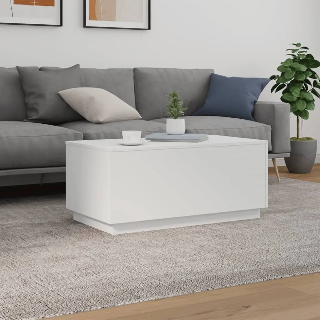 Coffee Table with RGB LED Lights Modern Living Room Accent Furniture White