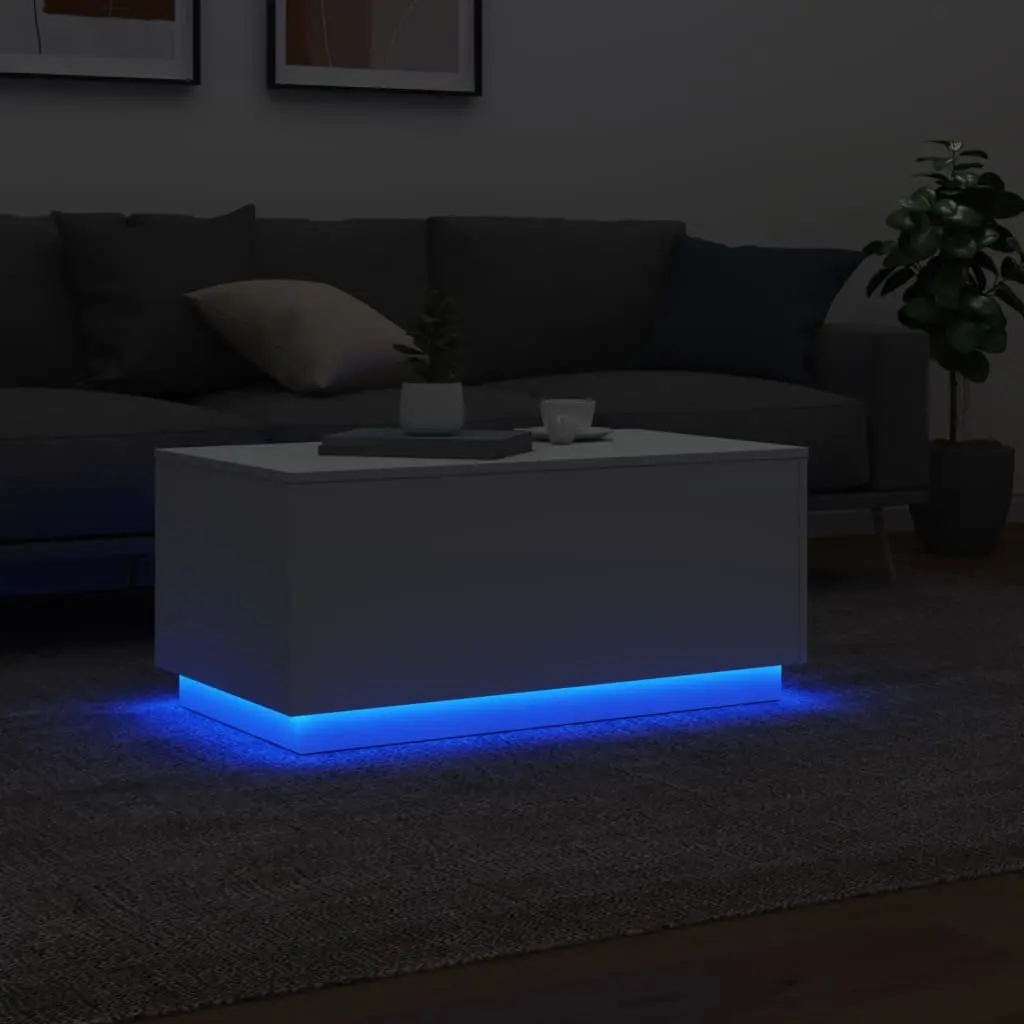 Coffee Table with RGB LED Lights Modern Living Room Accent Furniture White