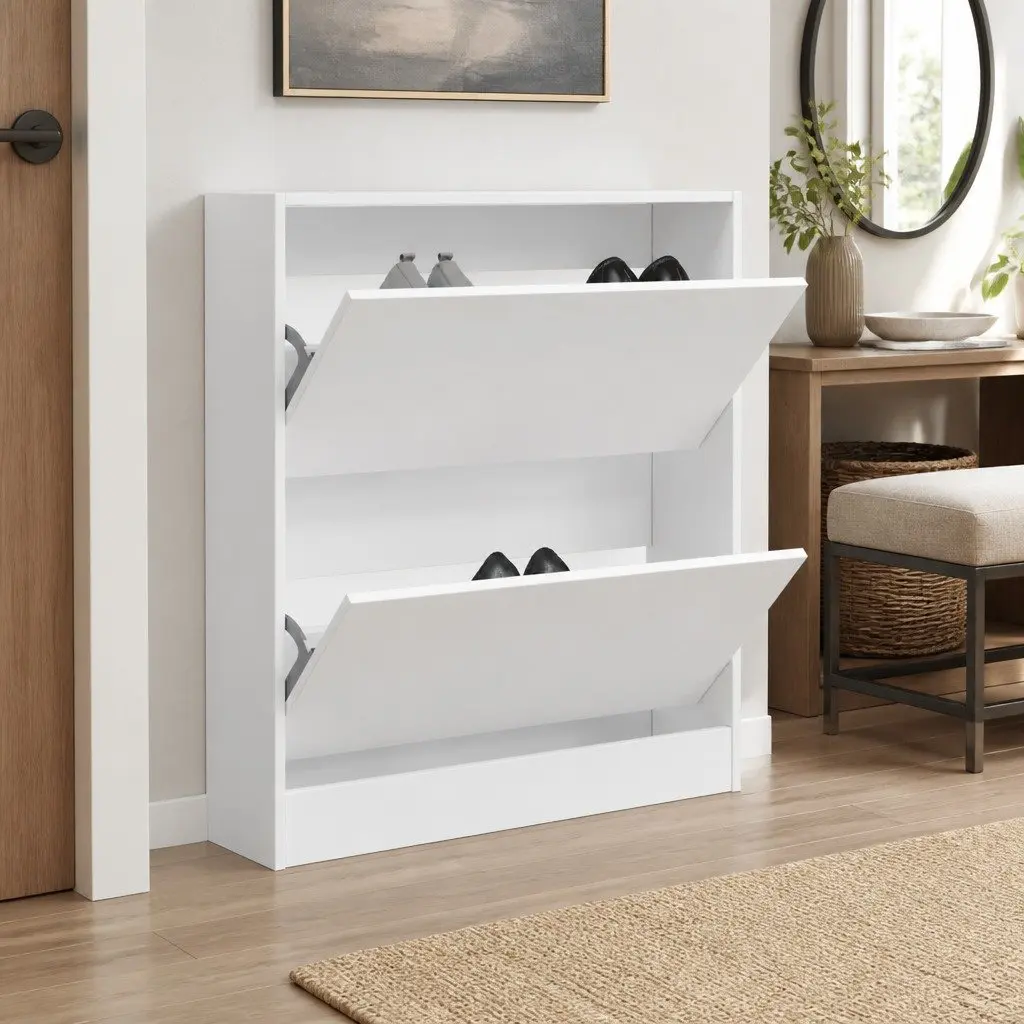 White Shoe Cabinet with Durable Construction and Ample Storage