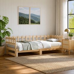 Sturdy Solid Wood Pull-out Day Bed with Slatted Base