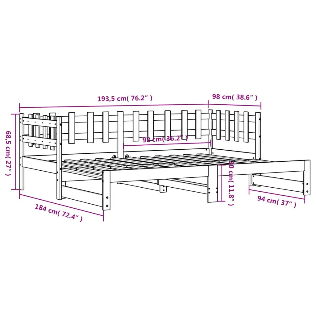 Solid Wood Pull-out Day Bed with Slatted Base