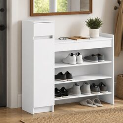 Premium White Shoe Cabinet 100.5x28x100 cm with Drawer