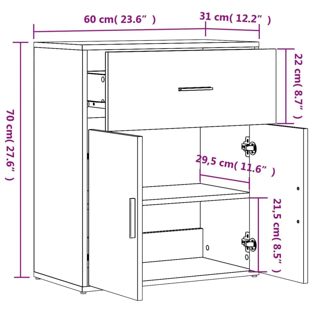 Sideboard White 60x31x70 cm Storage Cabinet Engineered Wood Furniture