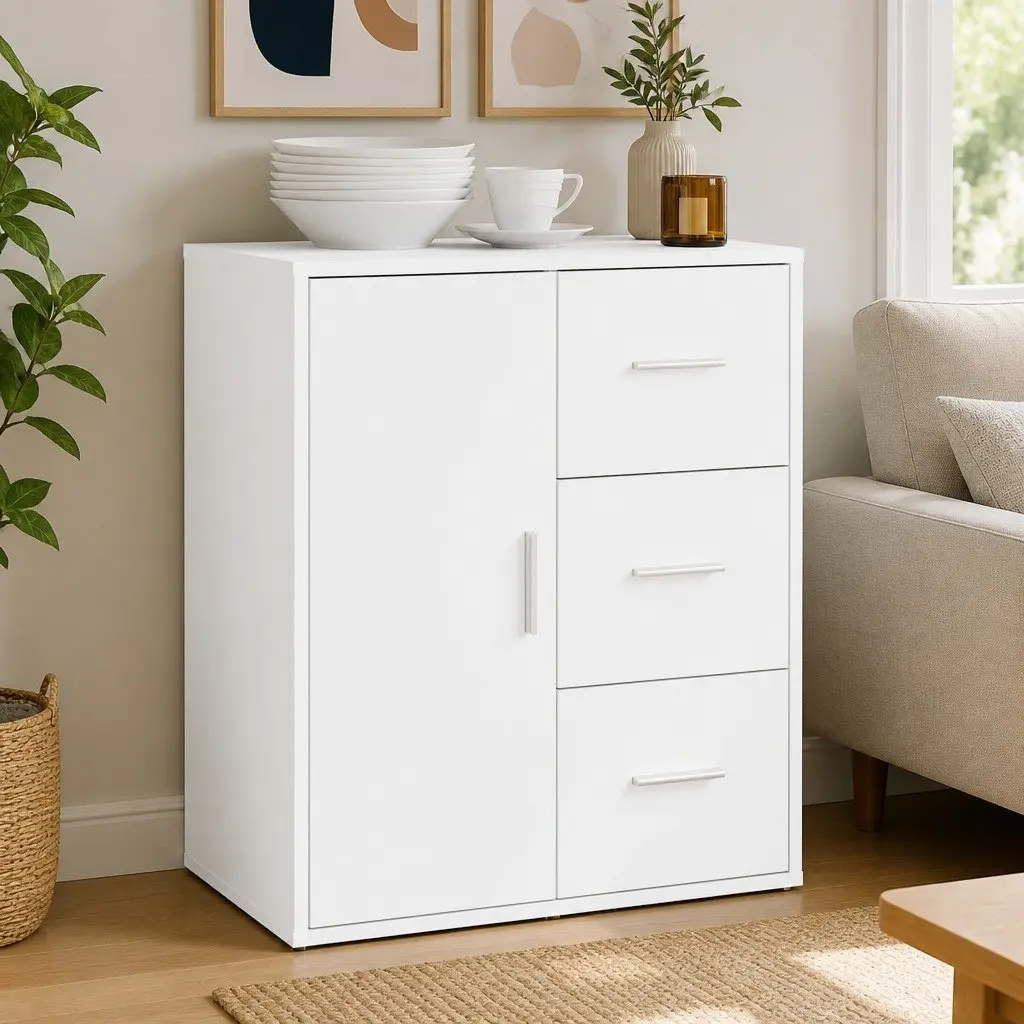White Engineered Wood Sideboard Storage Cabinet 60x31x70 cm