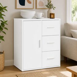 White Engineered Wood Sideboard Storage Cabinet 60x31x70 cm