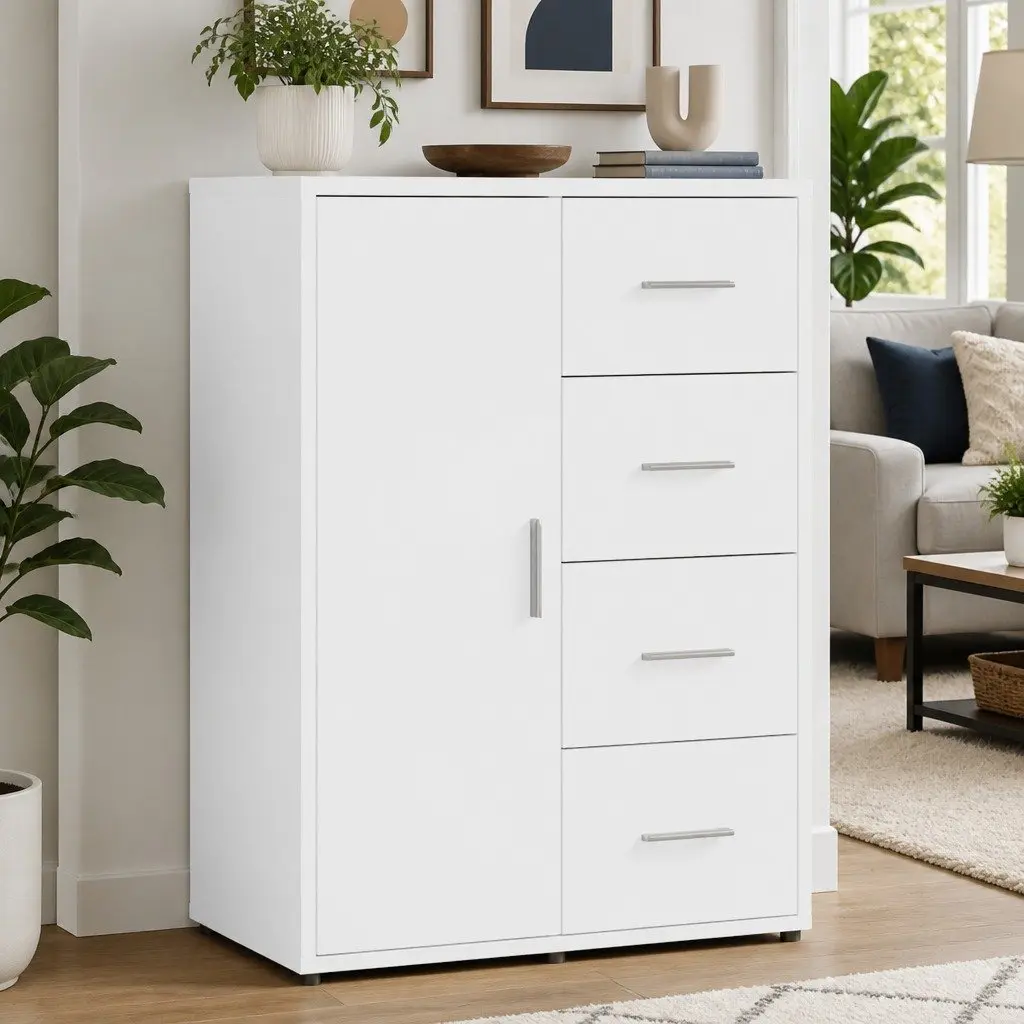 White Sideboard 60x31x84 cm with Ample Storage