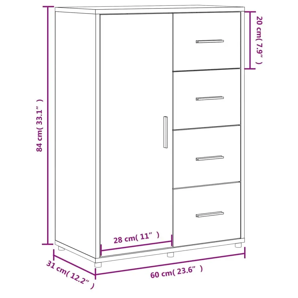 White Sideboard 60x31x84 cm with Ample Storage