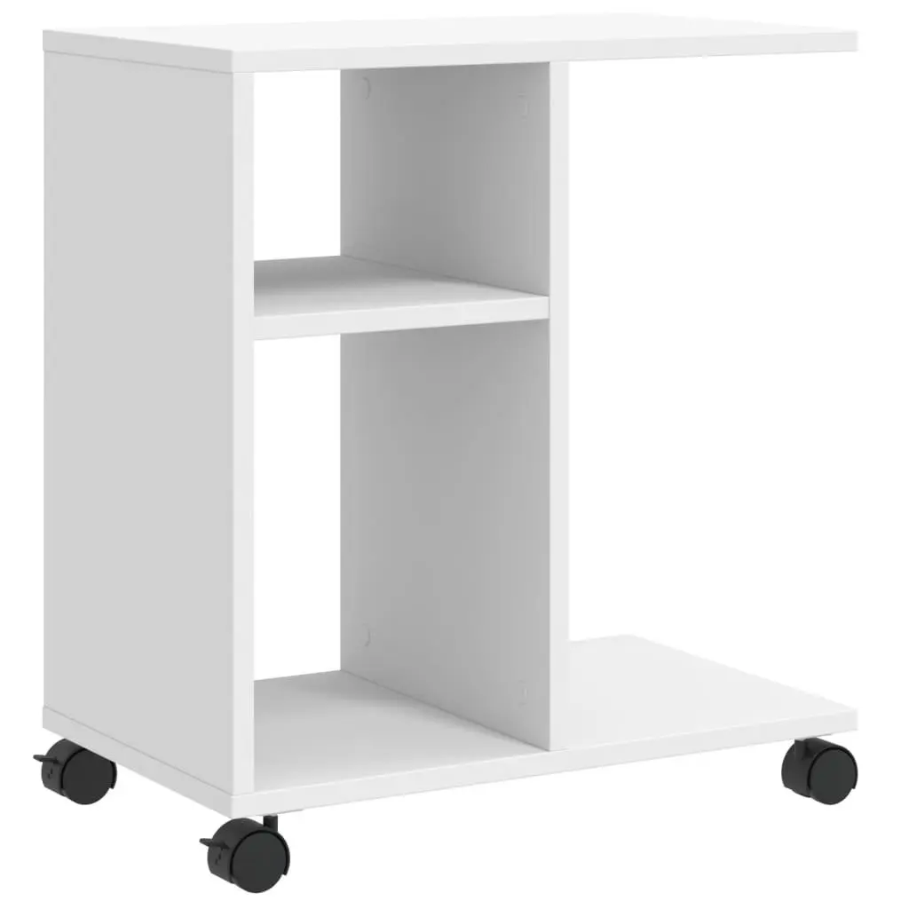 White Side Table with Storage and Wheels