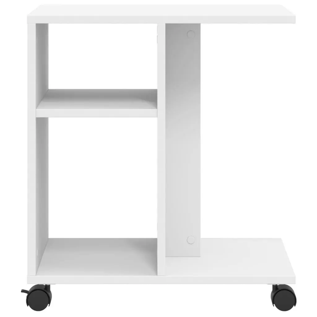 White Side Table with Storage and Wheels