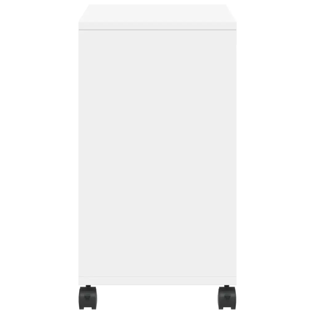 White Side Table with Storage and Wheels