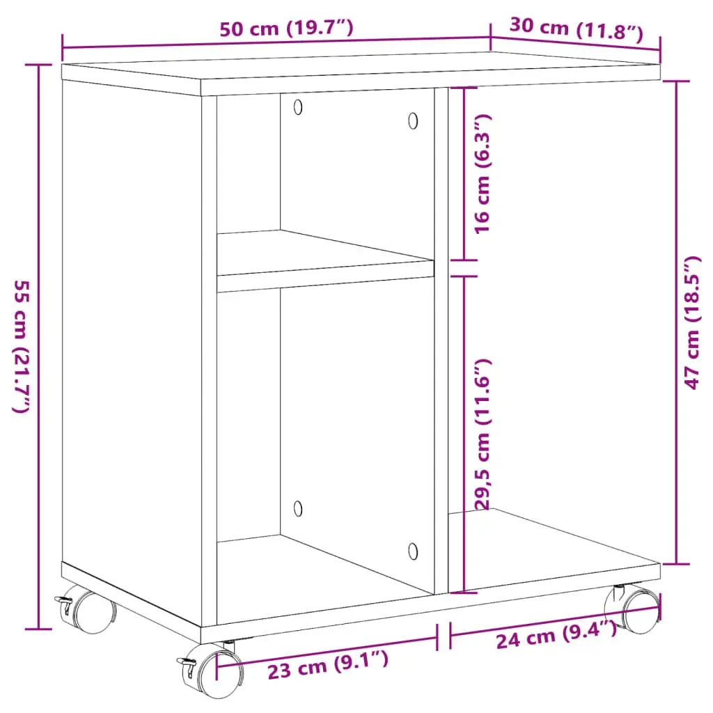 White Side Table with Storage and Wheels