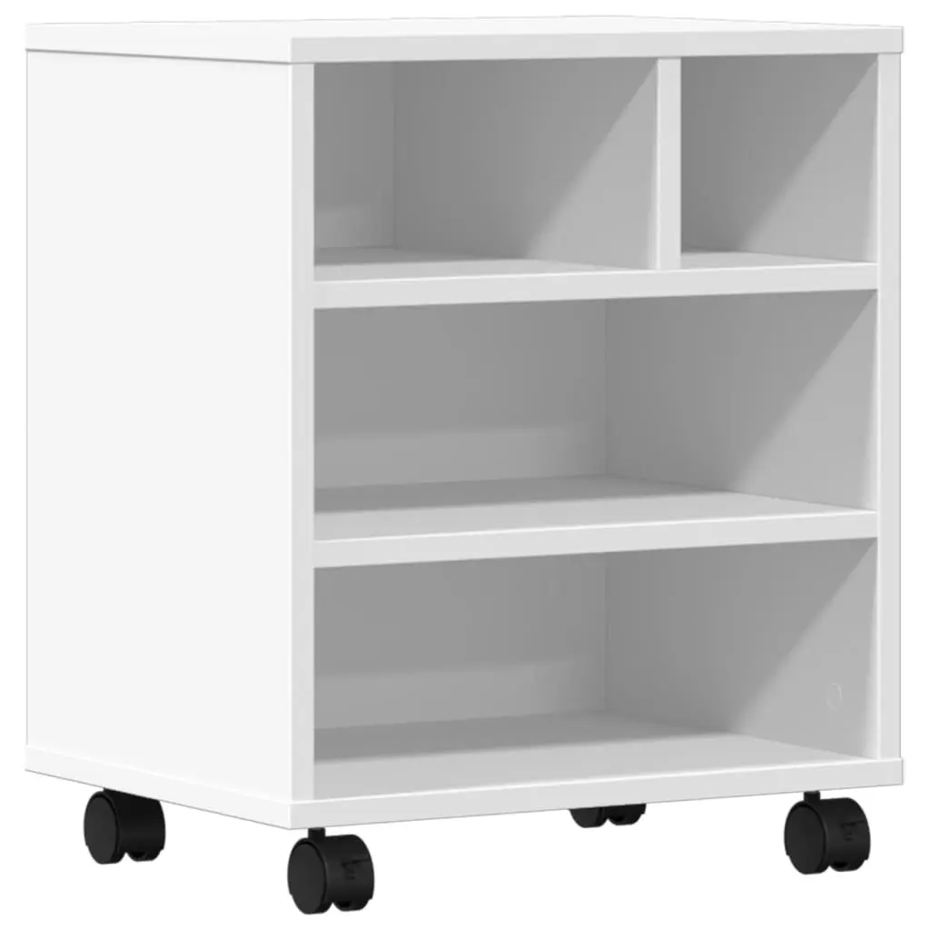 Printer Stand Engineered Wood 41 x 32 x 48 cm White Mobile Organiser Storage Shelf