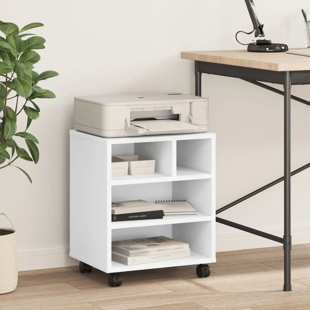 Printer Stand Engineered Wood 41 x 32 x 48 cm White Mobile Organiser Storage Shelf