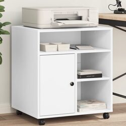 Durable White Printer Stand with Wheels for Office Use
