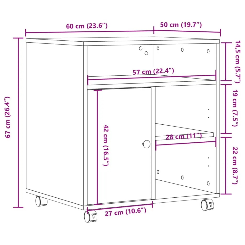 Printer Stand Engineered Wood 60 x 50 x 67 cm White Mobile Cabinet