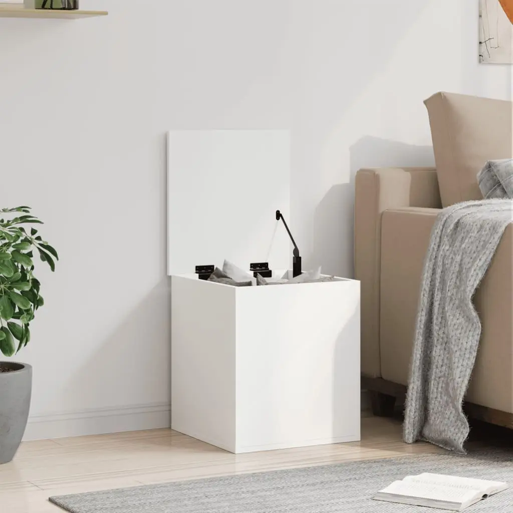 White Engineered Wood Storage Chest for Organizing