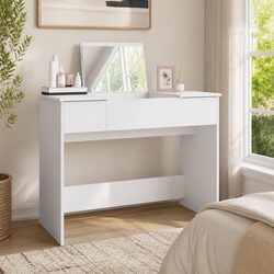 White Dressing Table with Mirror Bedroom Vanity Storage Unit 100x45x76cm Modern