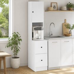 Engineered White Kitchen Storage Unit with Doors and Drawers