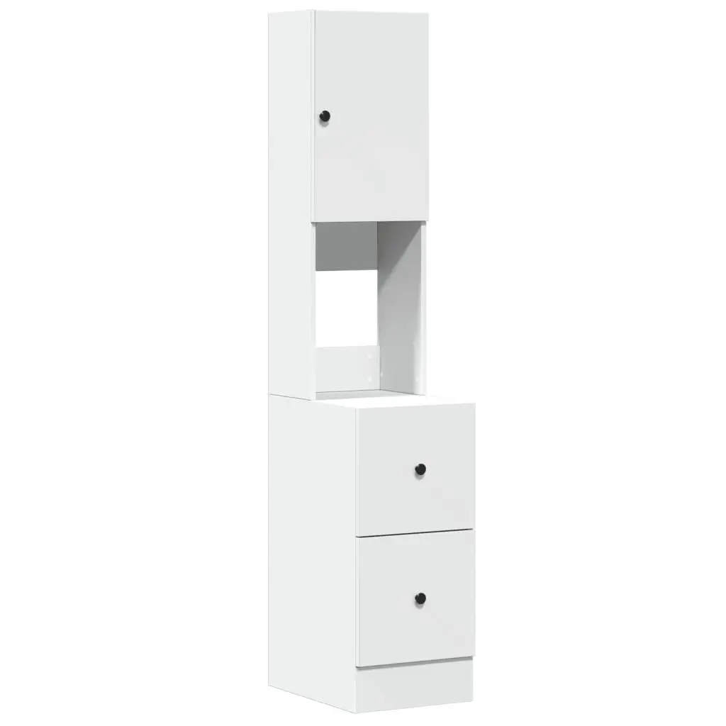 Engineered White Kitchen Storage Unit with Doors and Drawers