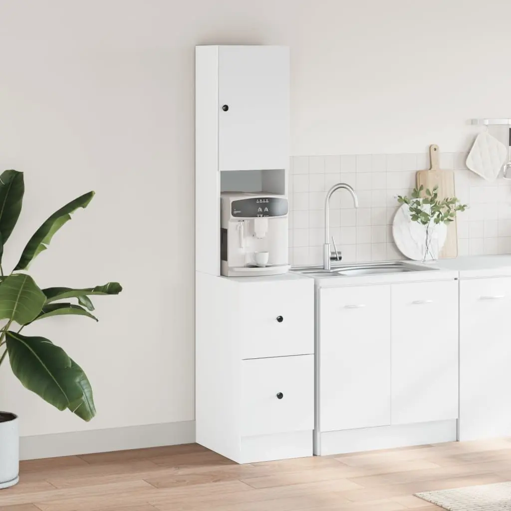Engineered White Kitchen Storage Unit with Doors and Drawers