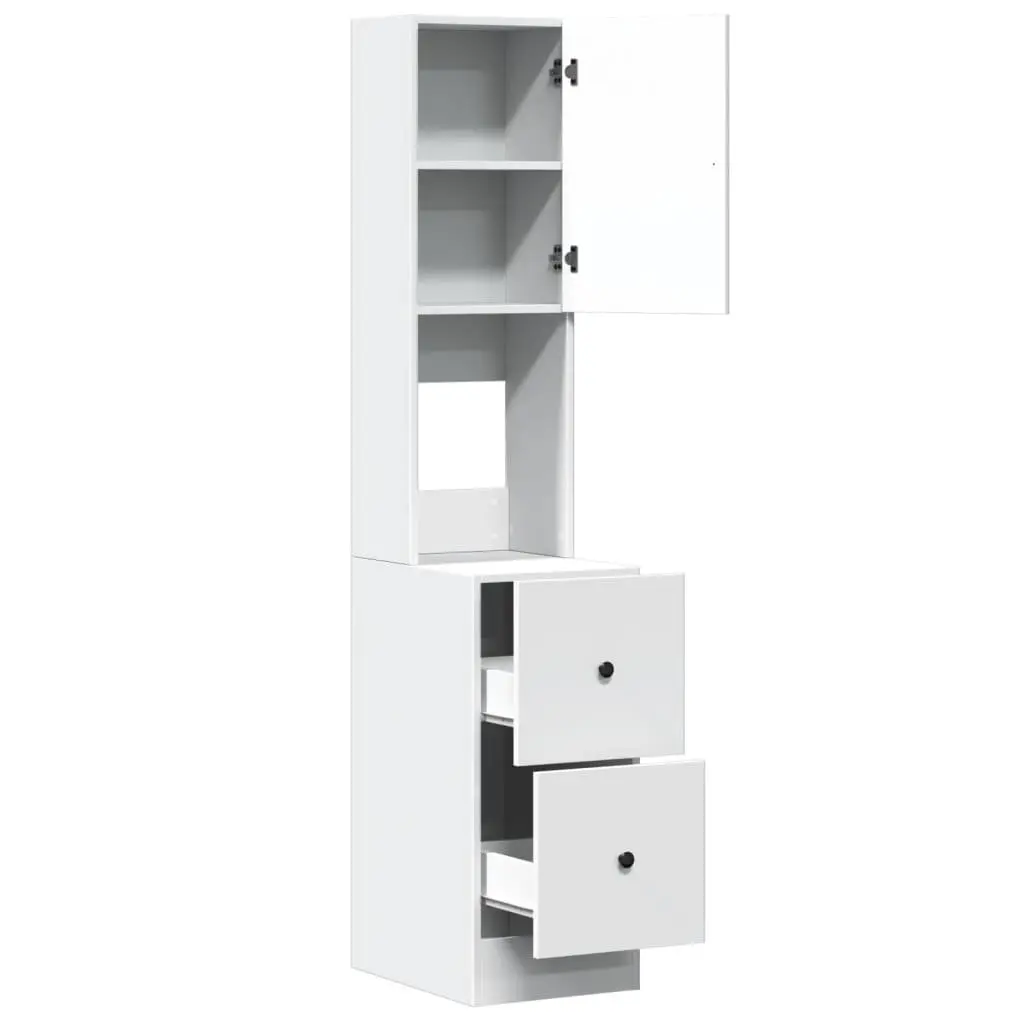 Engineered White Kitchen Storage Unit with Doors and Drawers
