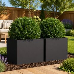 Durable Black Steel Planters 2 pcs 32x30x29 cm