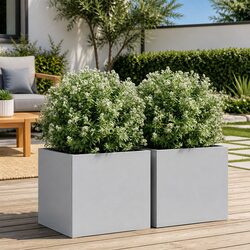 Durable Silver Garden Planters Set of 2, 32x30x29 cm