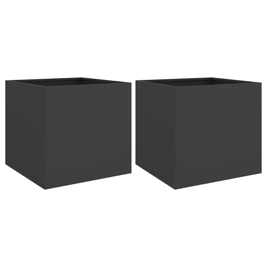 Steel Planters Cold-rolled Steel 42x40x39 cm Black 2 Piece Garden Flower Box Raised Bed Decor