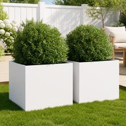 Durable Steel Planters - 2pcs White Garden Pots