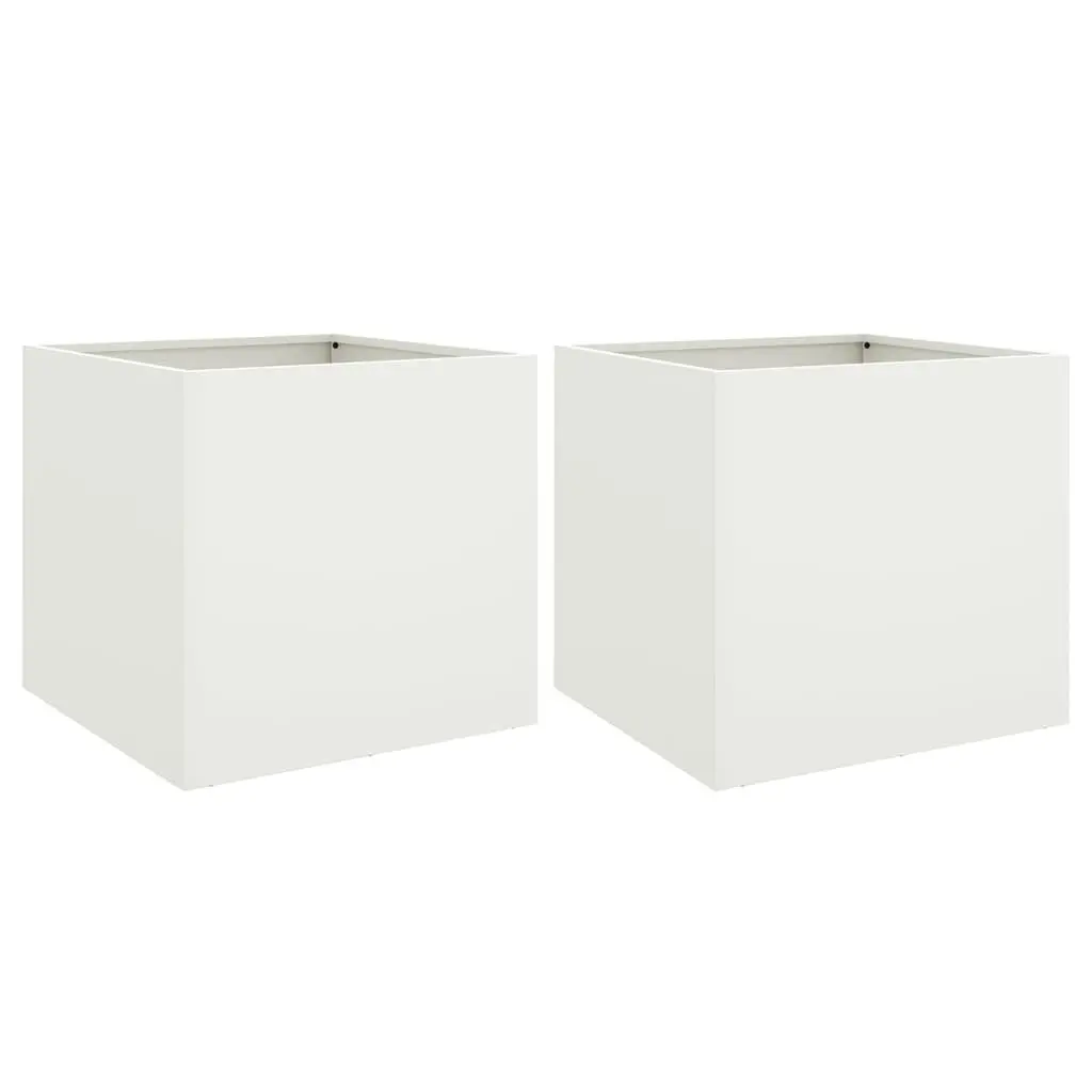 Steel Planters 2pcs White Garden Flower Pots Outdoor Raised Beds Decor