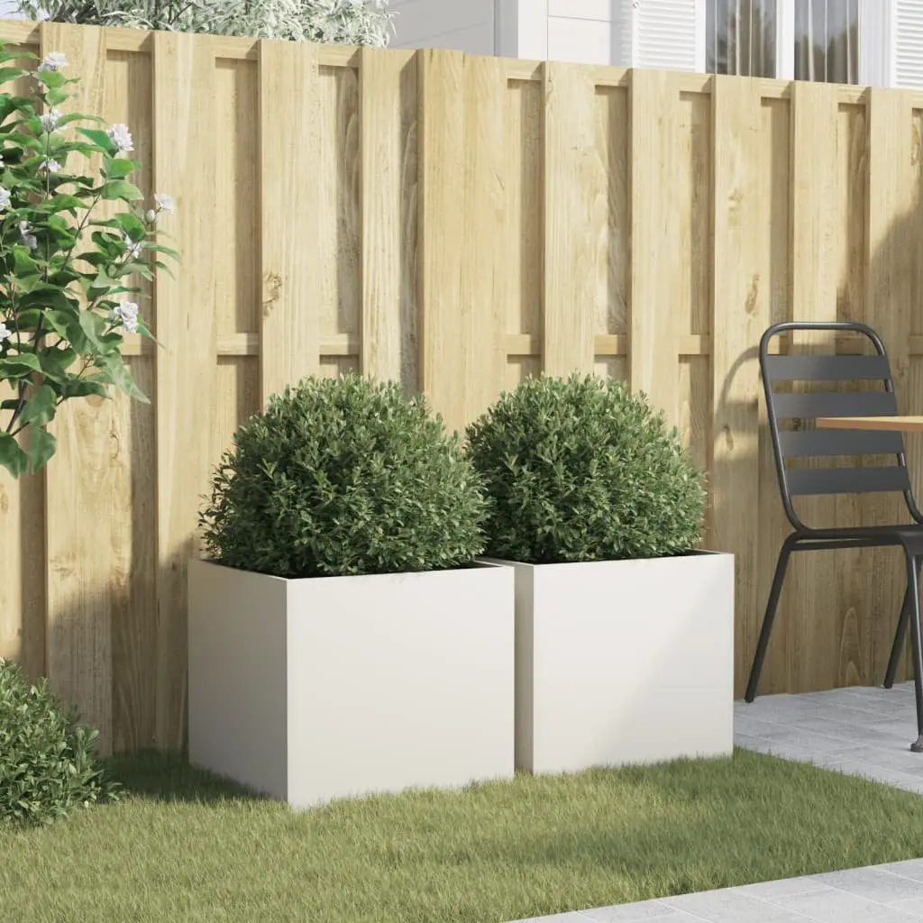 Steel Planters 2pcs White Garden Flower Pots Outdoor Raised Beds Decor