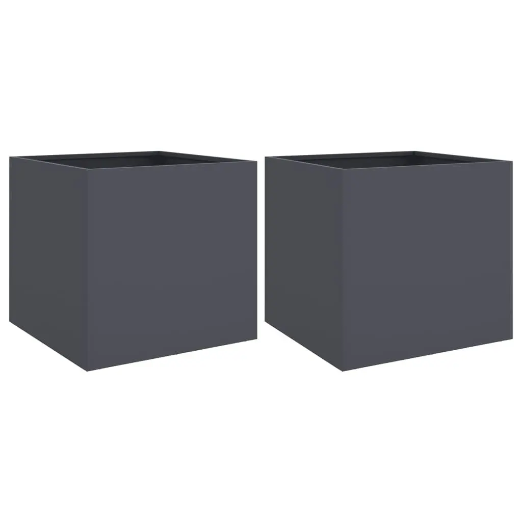 Raised Bed Planter Boxes 2 Pcs Anthracite Garden Outdoor Flower Pot Steel Frame