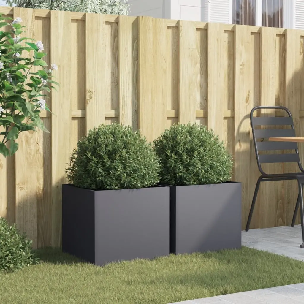 Raised Bed Planter Boxes 2 Pcs Anthracite Garden Outdoor Flower Pot Steel Frame