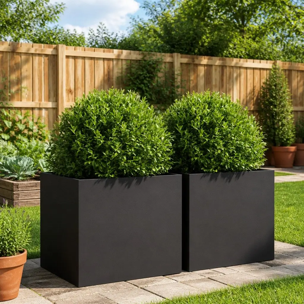 Steel Planters 2 pcs Black Outdoor Garden Flower Box Raised Bed Decor 49x47x46cm