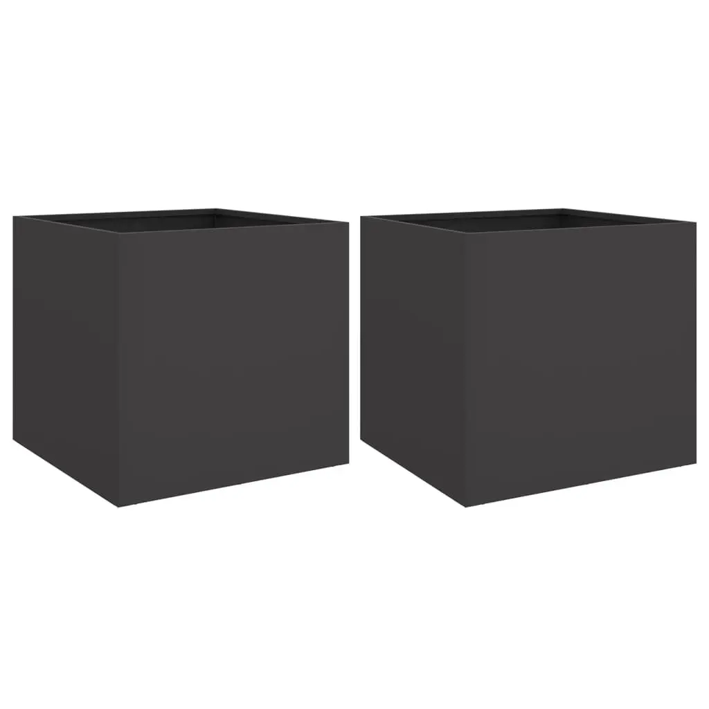 Steel Planters 2 pcs Black Outdoor Garden Flower Box Raised Bed Decor 49x47x46cm
