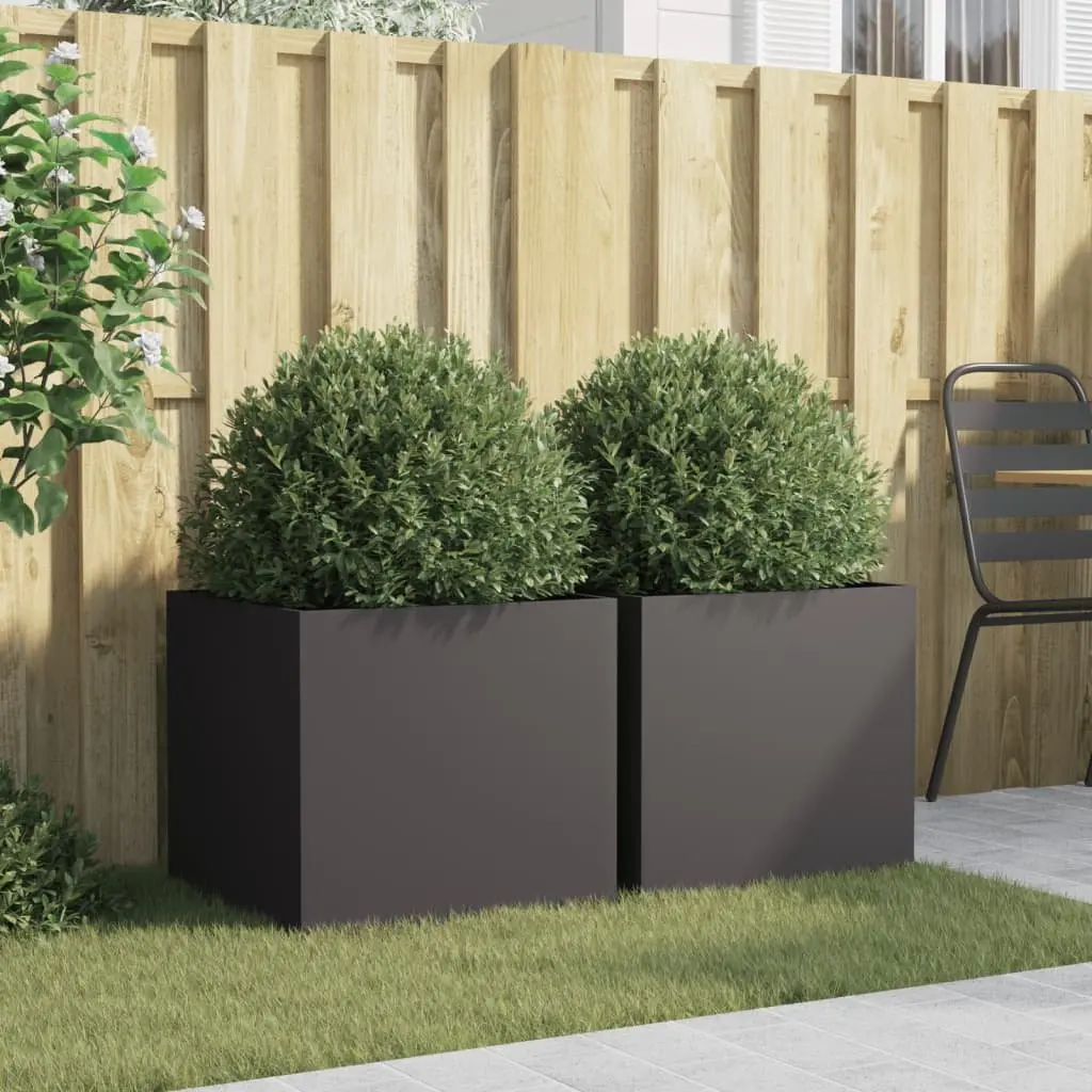 Steel Planters 2 pcs Black Outdoor Garden Flower Box Raised Bed Decor 49x47x46cm