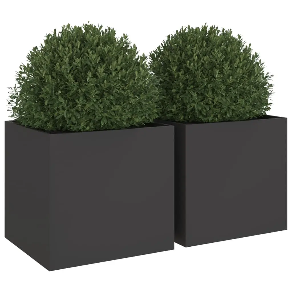 Steel Planters 2 pcs Black Outdoor Garden Flower Box Raised Bed Decor 49x47x46cm