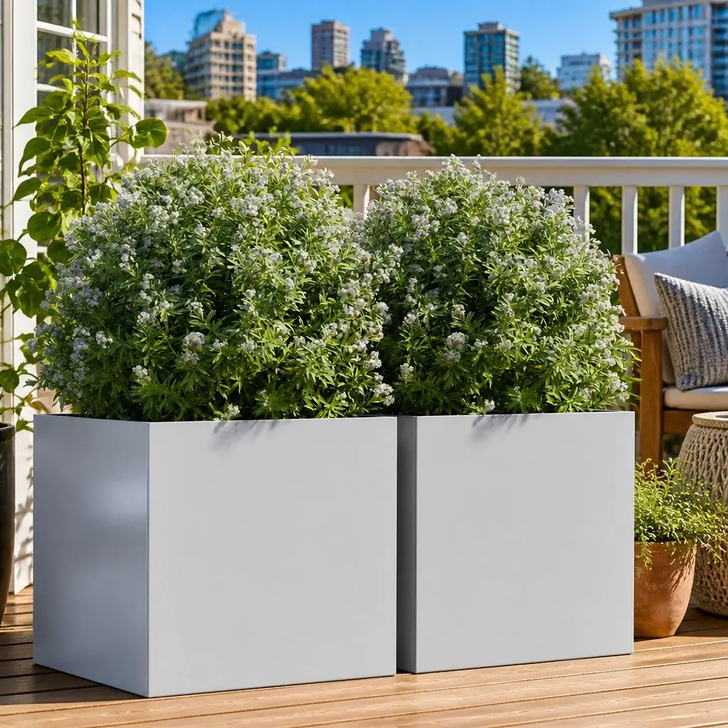 Garden Planters Galvanised Steel 49x47x46 cm Silver 2 Piece