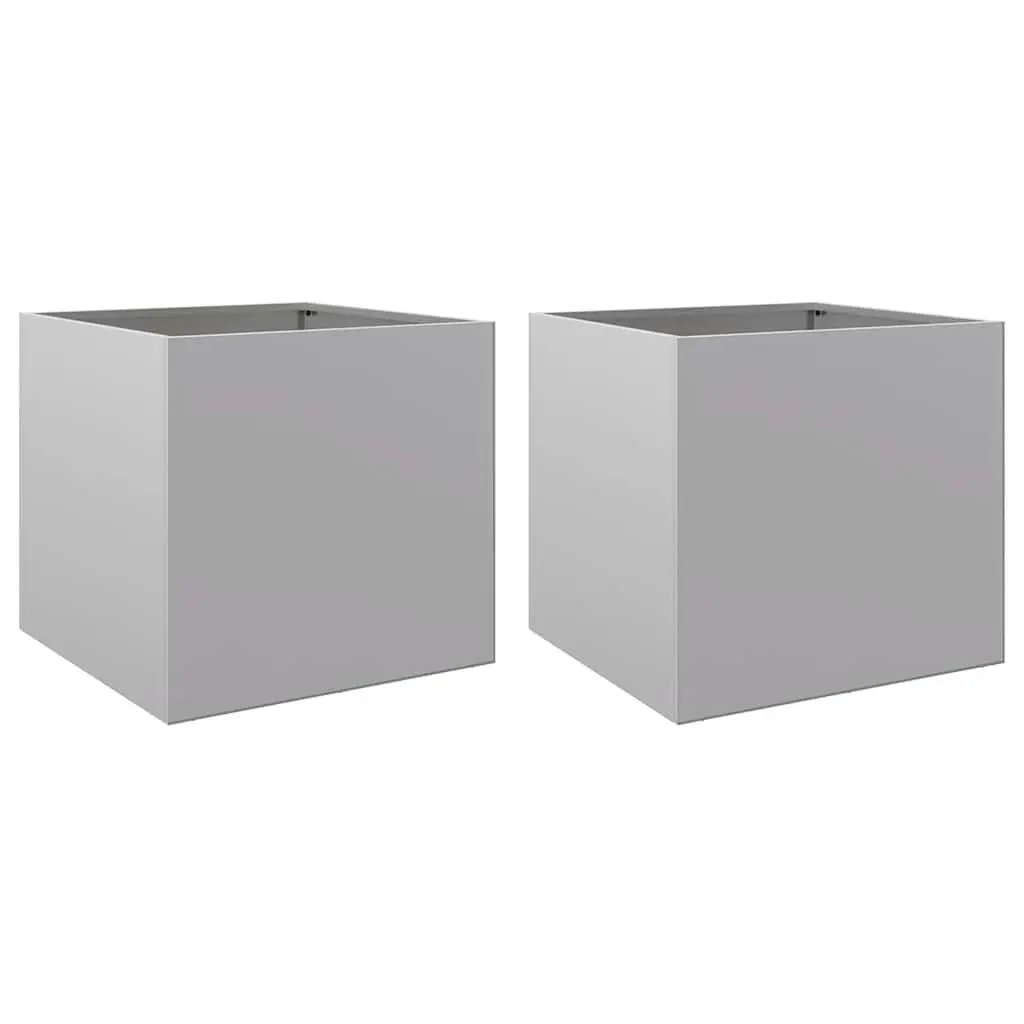 Garden Planters Galvanised Steel 49x47x46 cm Silver 2 Piece