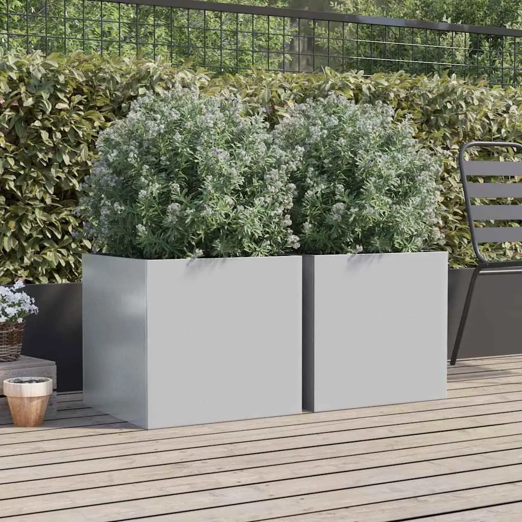 Garden Planters Galvanised Steel 49x47x46 cm Silver 2 Piece