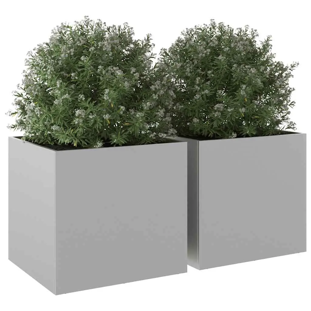 Garden Planters Galvanised Steel 49x47x46 cm Silver 2 Piece
